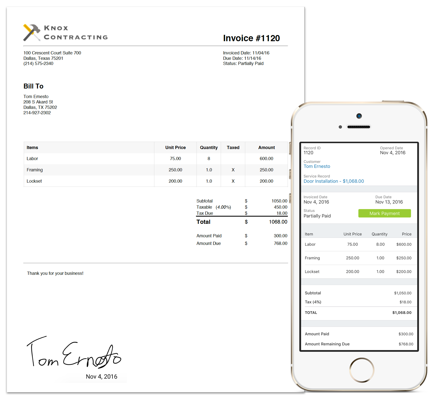 Service business iphone invoicing and estimate software