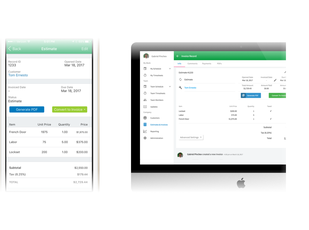 Build digital estimates and invoices quickly while you’re in the field!